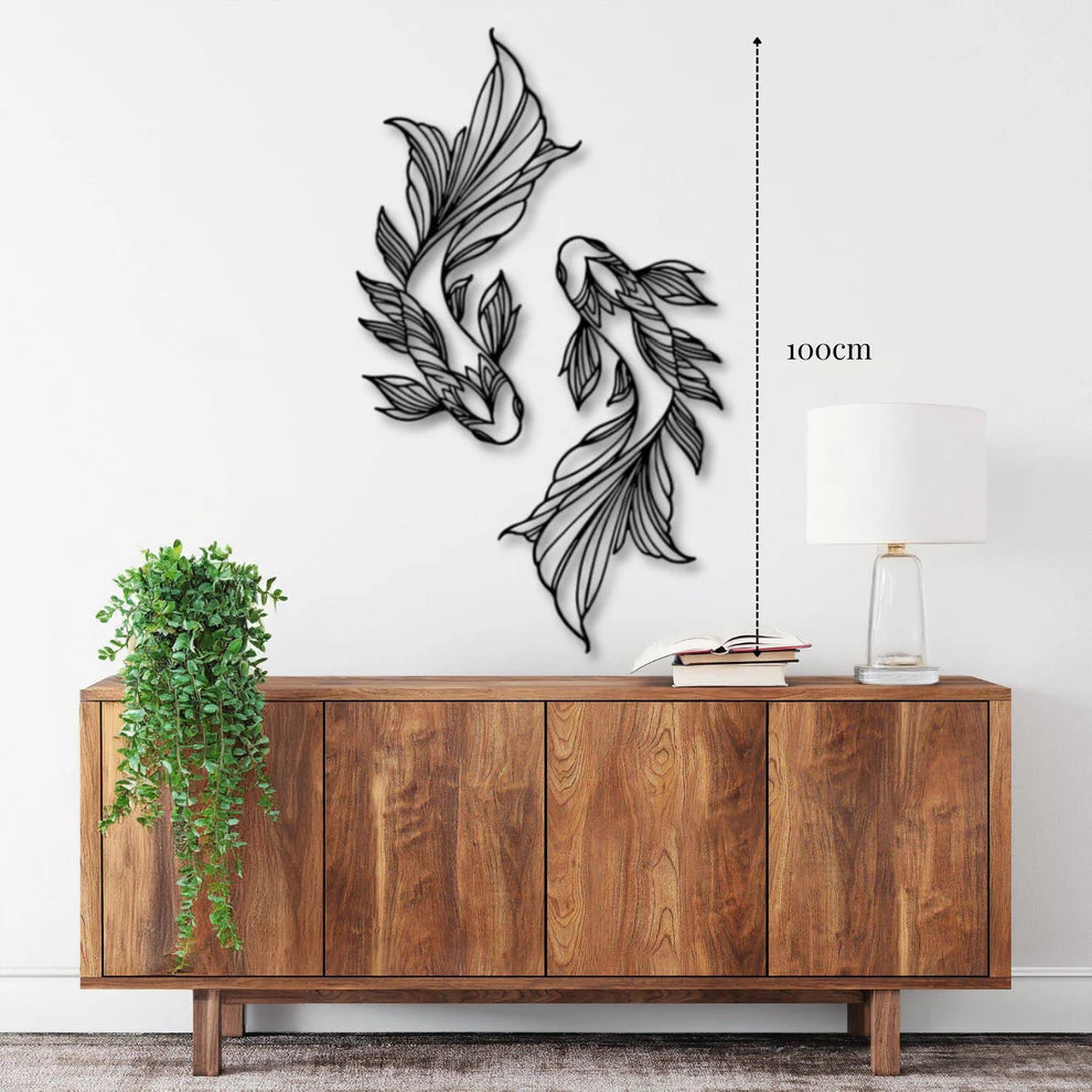 ديكور جداري معدني - بزينة سمكتين مجنحتين