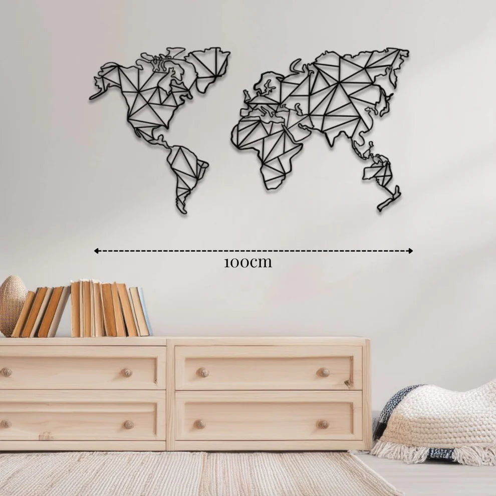 ديكور جداري معدني  بزينة خريطة العالم على شكل الهندسي