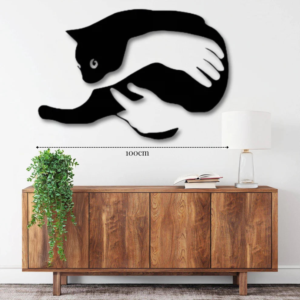 ديكور جداري معدني - بزينة قط أسود محضون