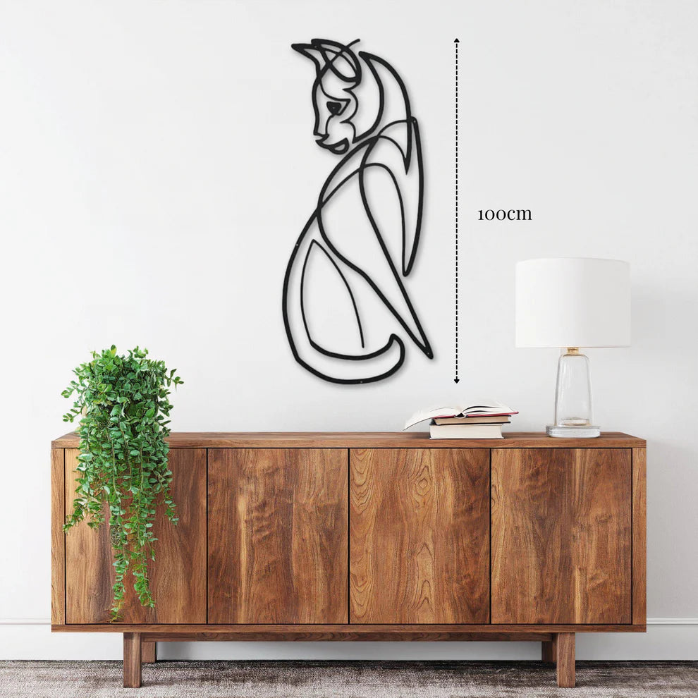 ديكور جداري معدني - بزينة قط جالس ينظر ورائه