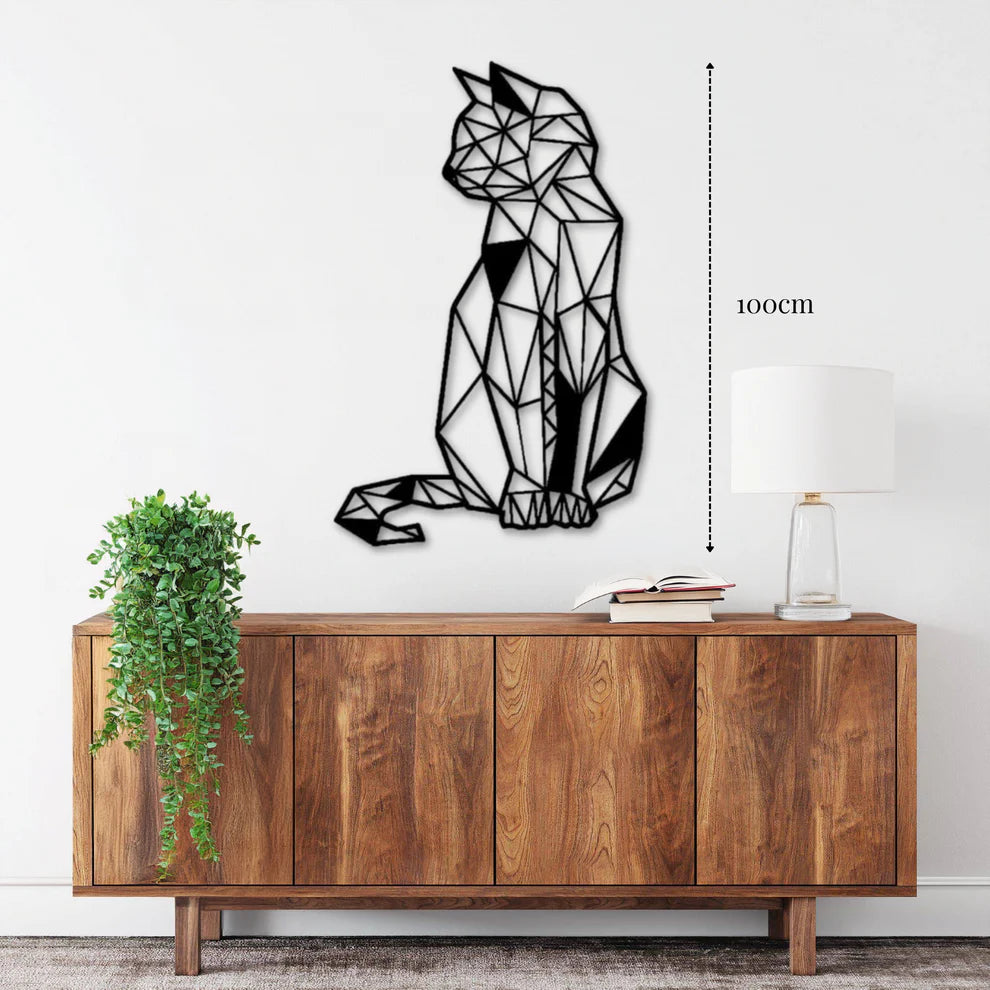 ديكور جداري معدني - بزينة قط على شكل هندسي