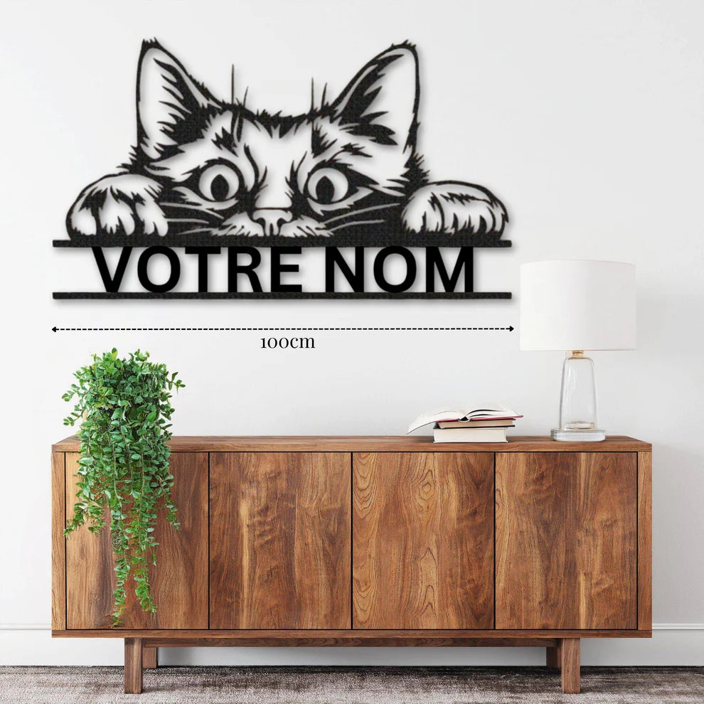 ديكور جداري معدني - بزينة قط مندهش بتخصيص إسمك المفضل