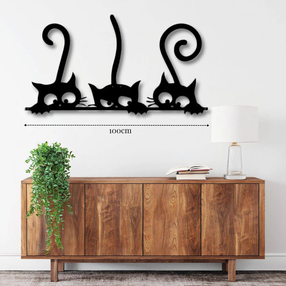 ديكور جداري معدني - بزينة سرب قطط فضولية