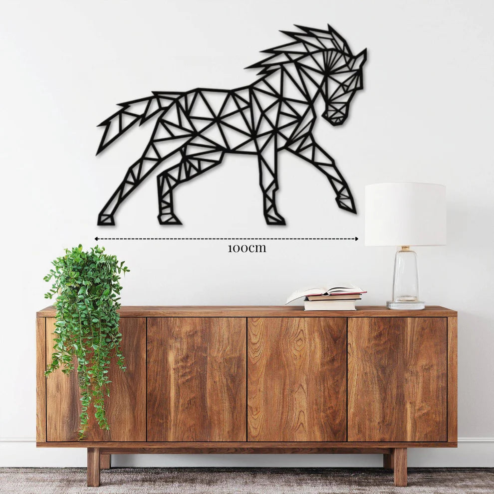 ديكور جداري معدني - بزينة الحصان على شكل هندسي