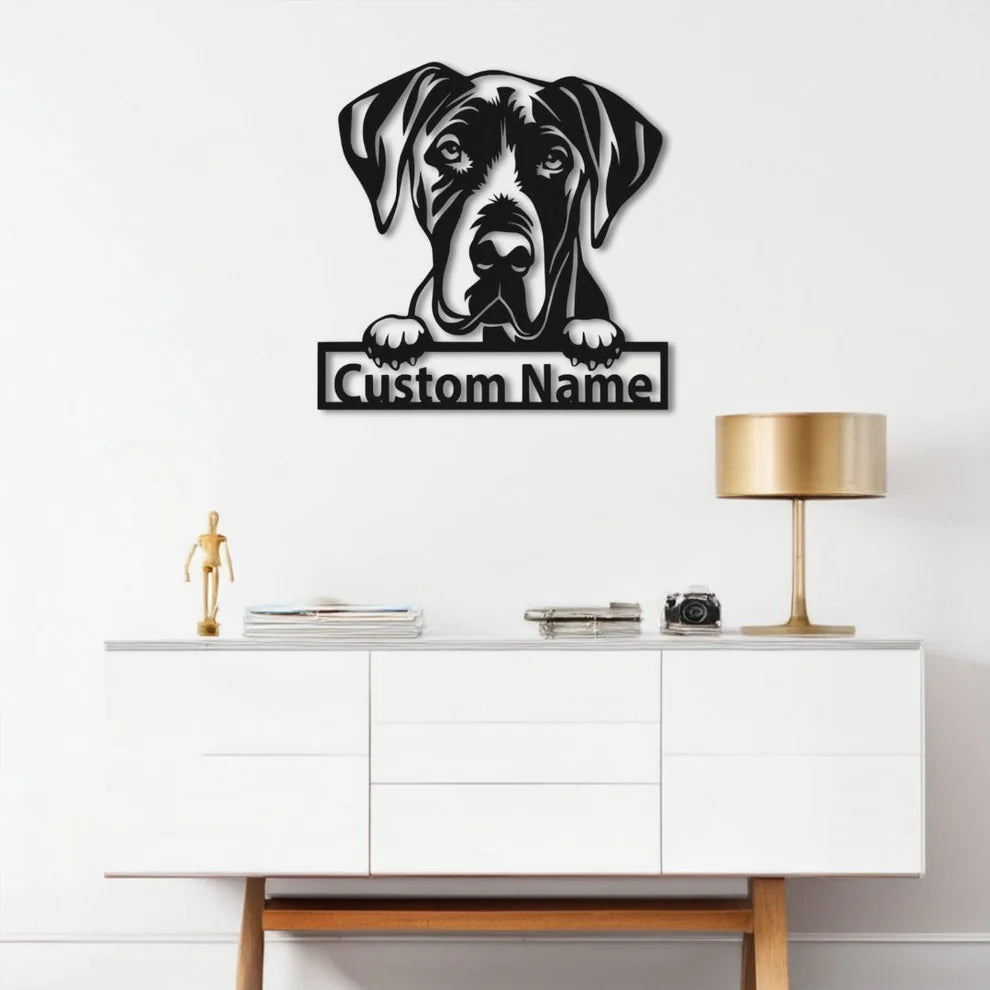 ديكور جداري معدني - بزينة على شكل كلب جريت دين بتخصيص إسمك