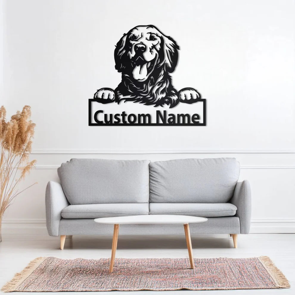 ديكور جداري معدني - بزينة على شكل كلب جولدن ريتريفر بتخصيص إسمك