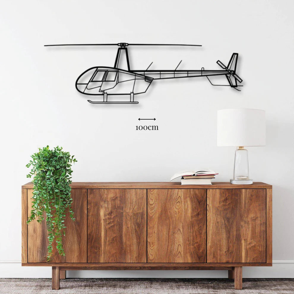 ديكور جداري معدني بزينة طائرة الهليكوبتر روبنسون R44 رافن II