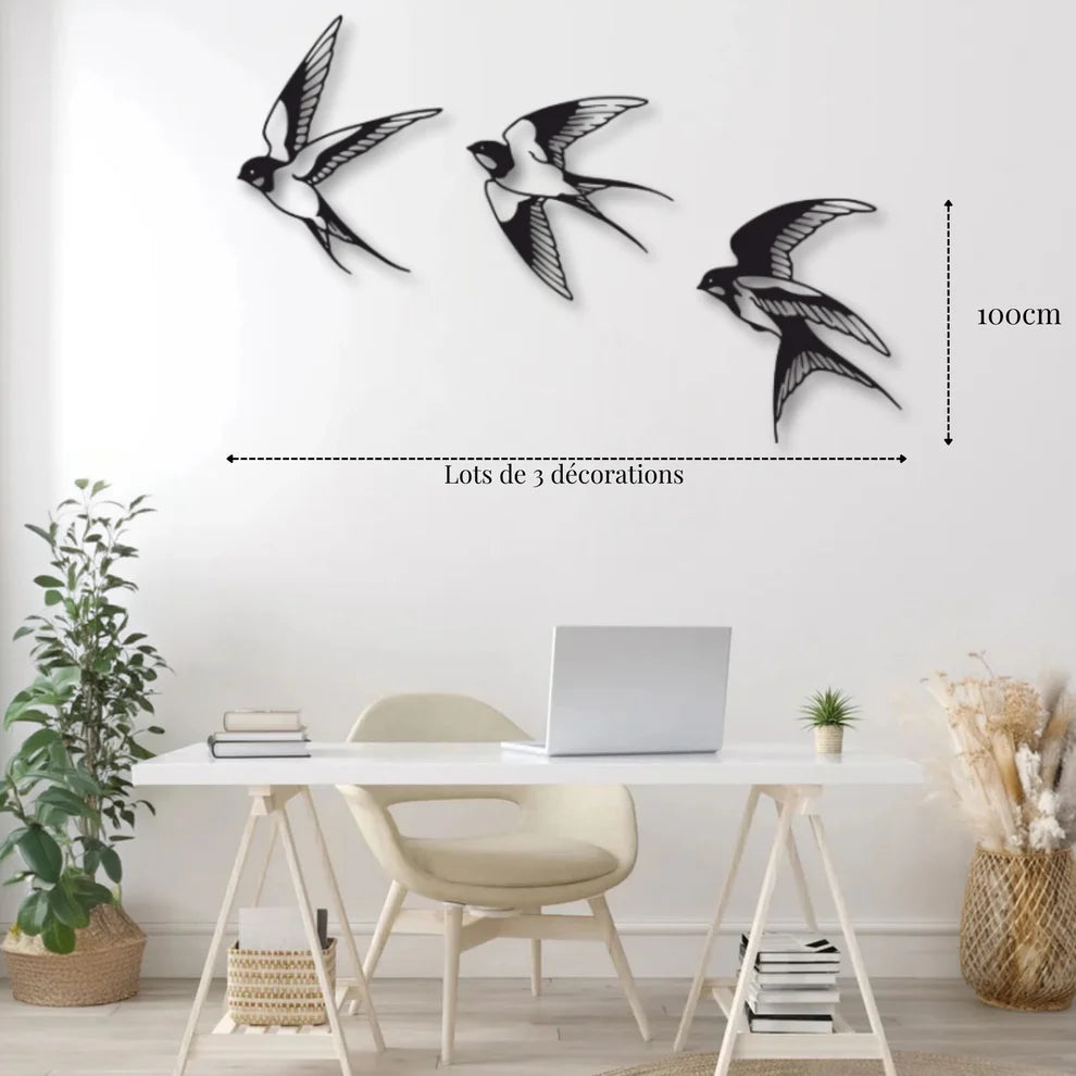 ديكور جداري معدني - بزينة سرب من الطيور الرائعة