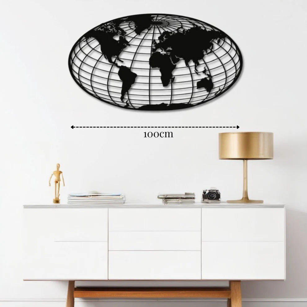 ديكور جداري معدني  بزينة على شكل خريطة العالم