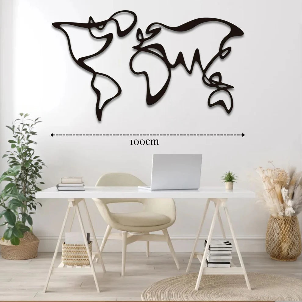 ديكور جداري معدني  بزينة خريطة العالم على شكل الهندسي