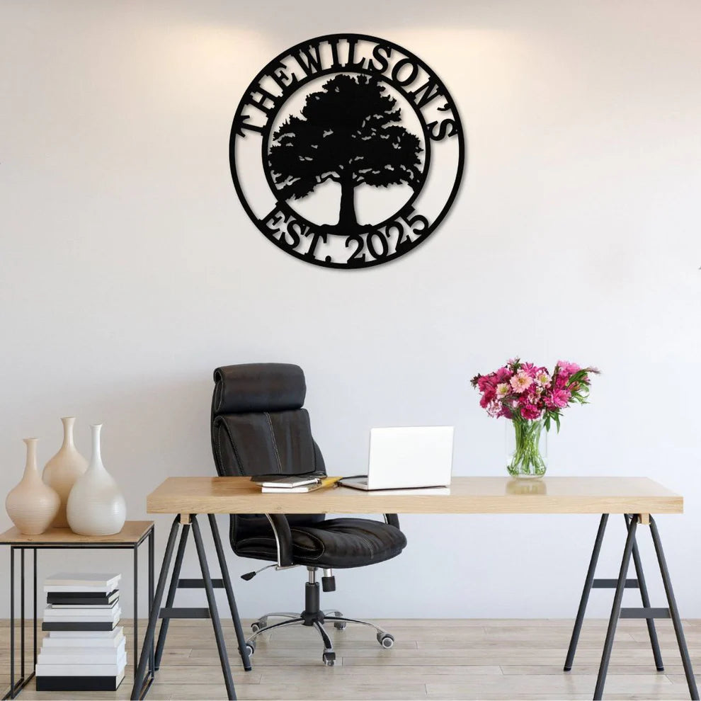 ديكور جداري معدني  بزينة الشجرة الجميلة بتخصيص إسمك المفضل