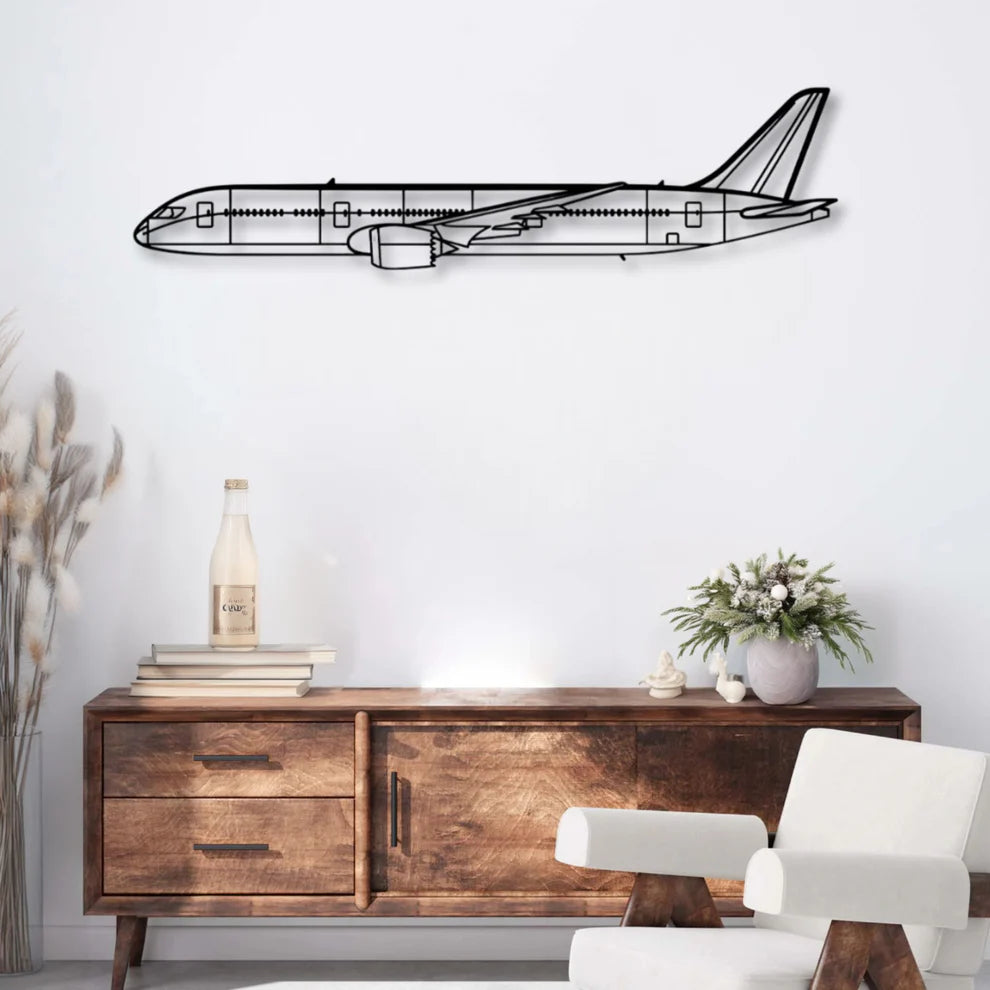 ديكور جداري معدني بزينة طائرة بوينغ 787 دريملاينر