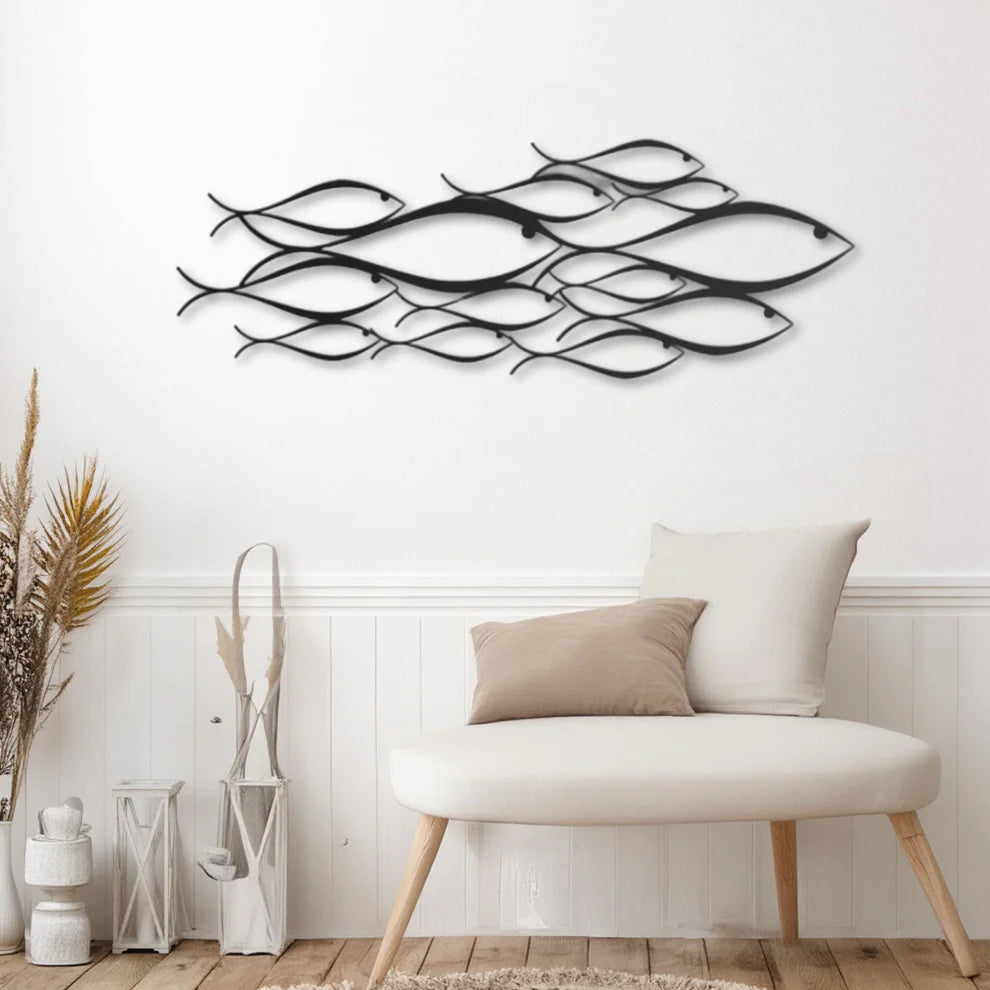 ديكور جداري معدني - بزينة مجموعة من الأسماك