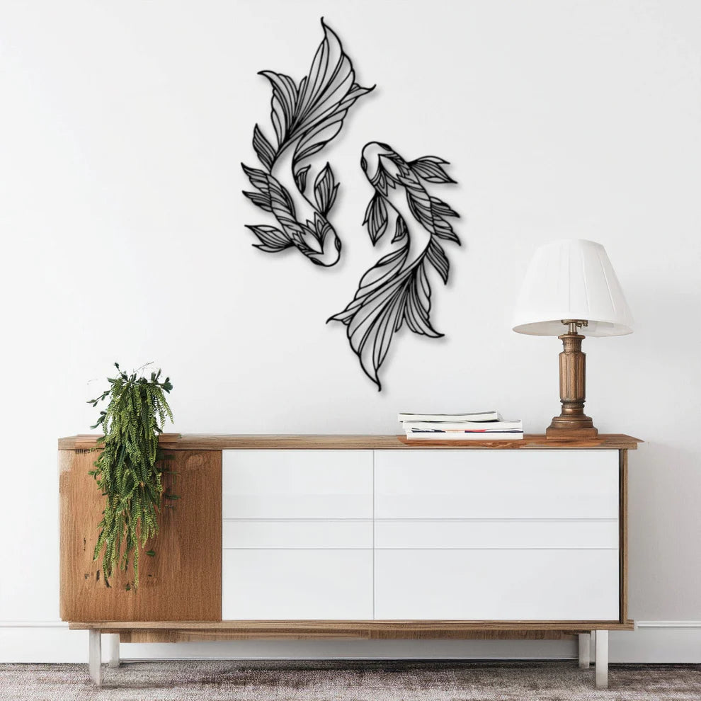 ديكور جداري معدني - بزينة سمكتين مجنحتين