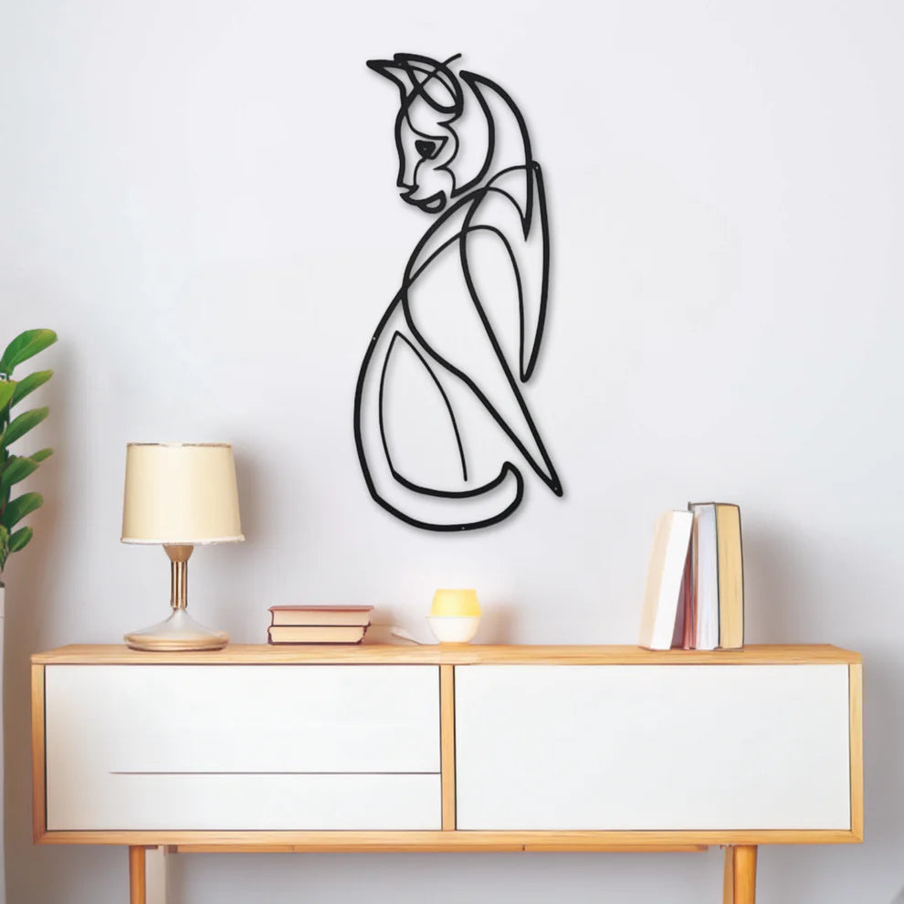 ديكور جداري معدني - بزينة قط جالس ينظر ورائه