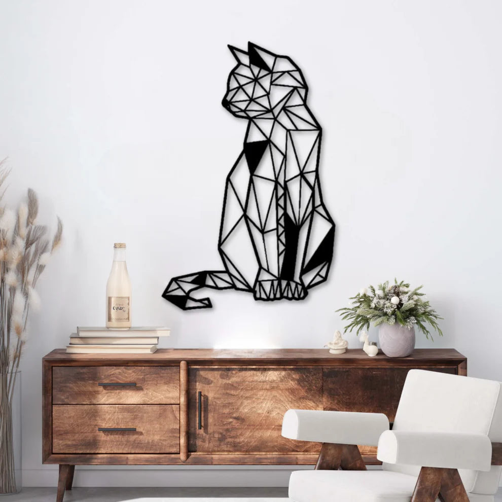 ديكور جداري معدني - بزينة قط على شكل هندسي