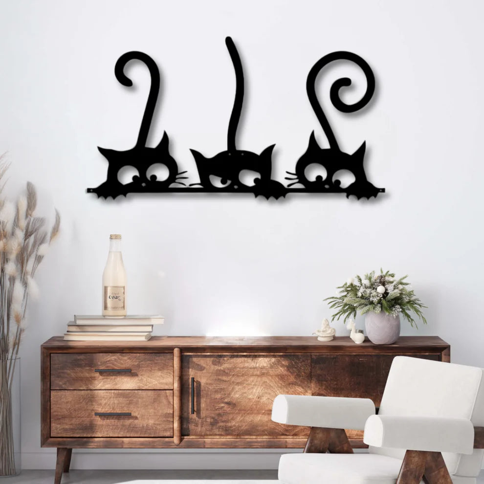ديكور جداري معدني - بزينة سرب قطط فضولية