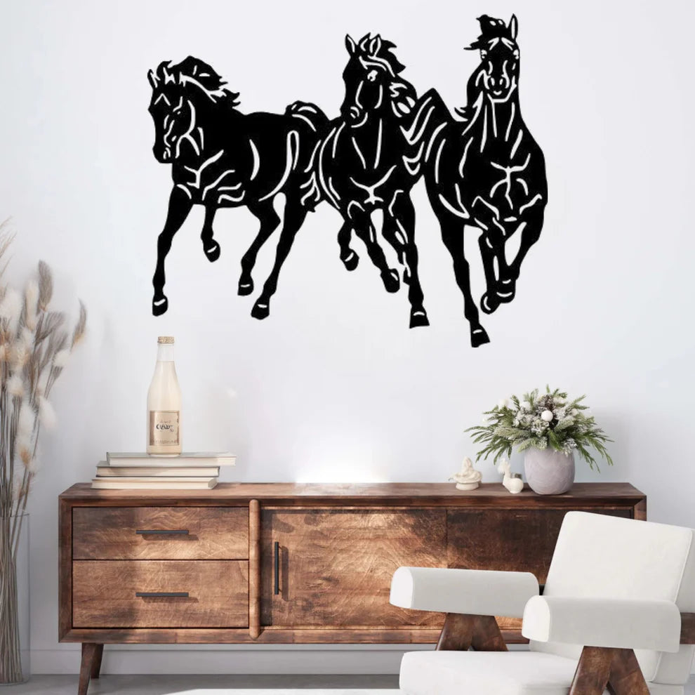 ديكور جداري معدني - بزينة الخيول تركض