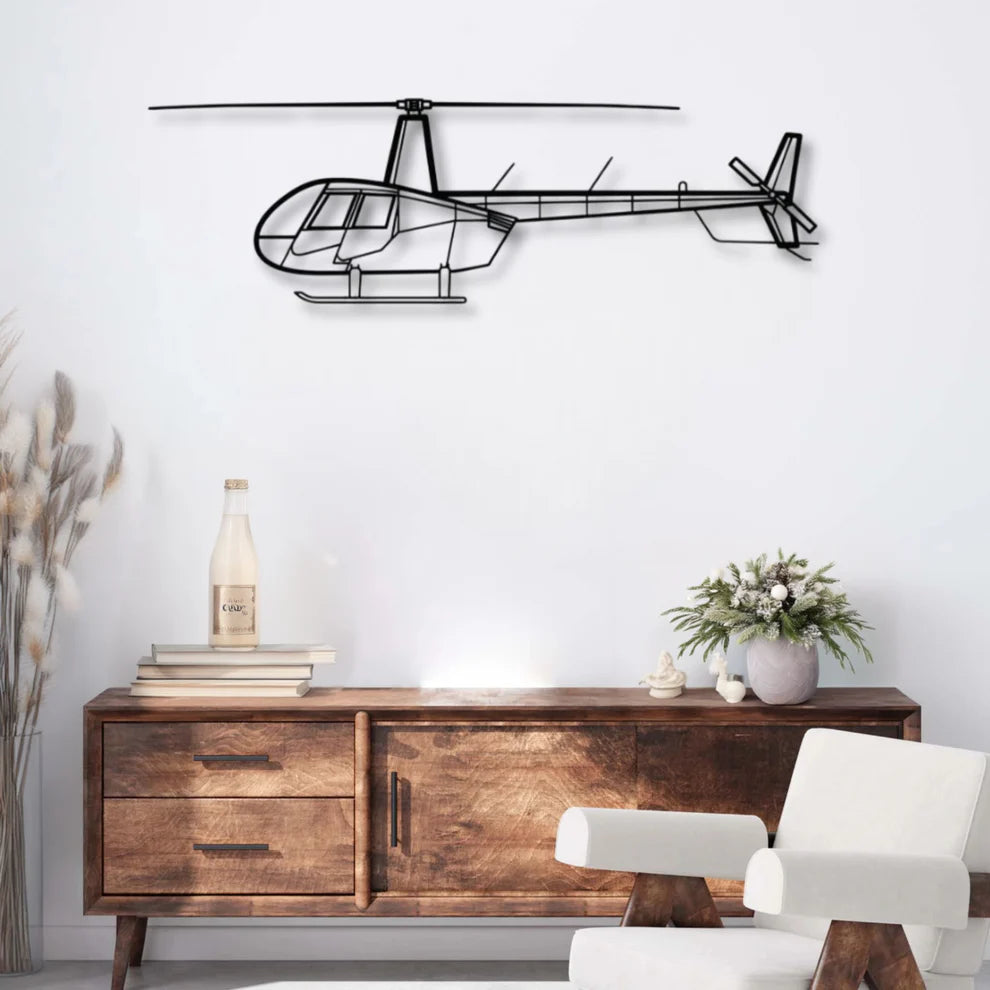 ديكور جداري معدني بزينة طائرة الهليكوبتر روبنسون R44 رافن II
