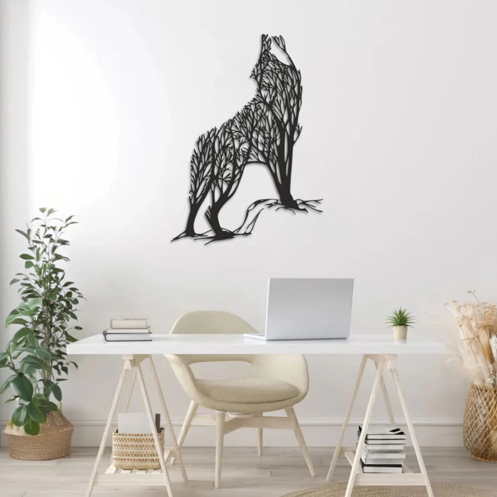 ديكور جداري معدني  بزينة دئب على شكل أشجار