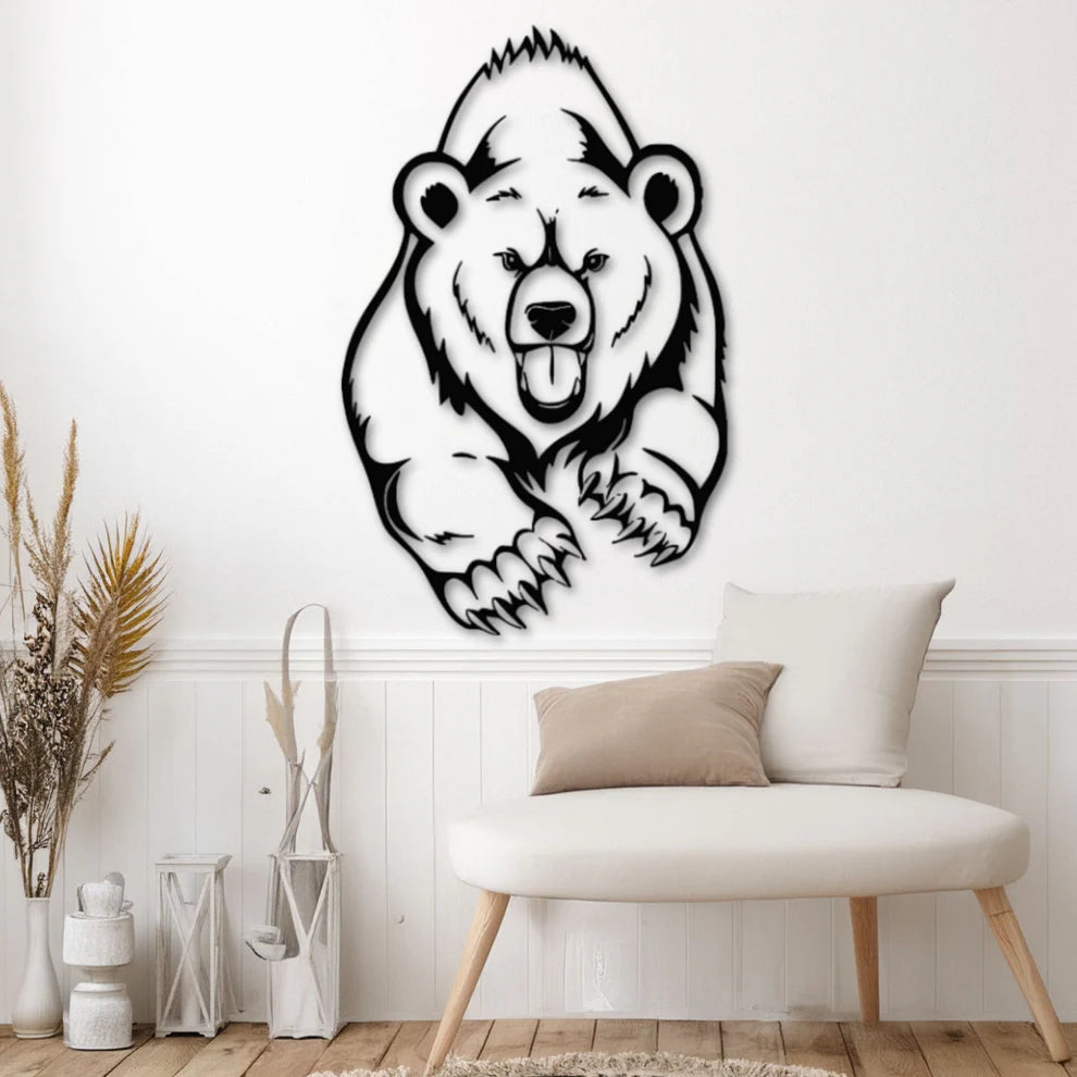 ديكور جداري معدني - بزينة دب في وضعية هجوم