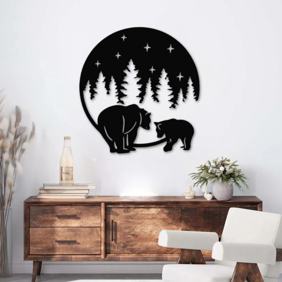 ديكور جداري معدني - بزينة على شكل دب وصغيره الجميلان