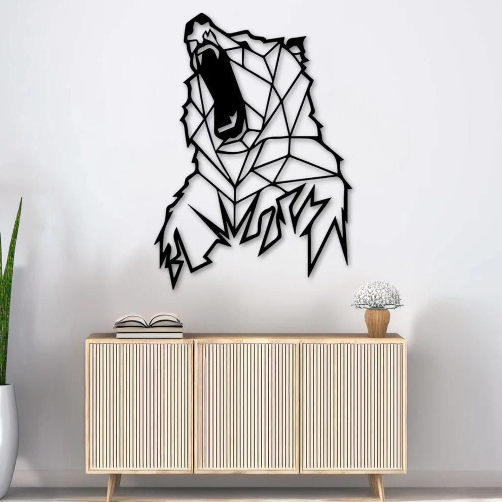 ديكور جداري معدني - بزينة على شكل رأس دب هندسي رائع