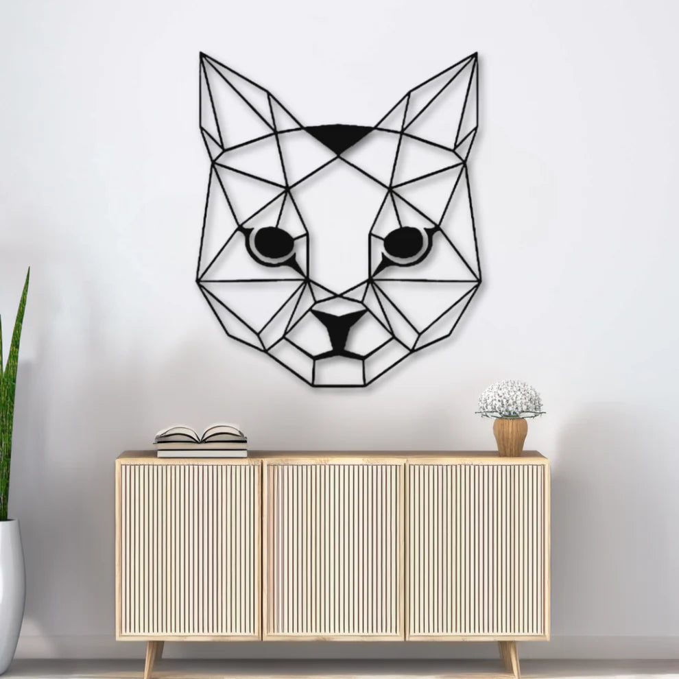 ديكور جداري معدني - بزينة رأس القط على شكل هندسي رائع