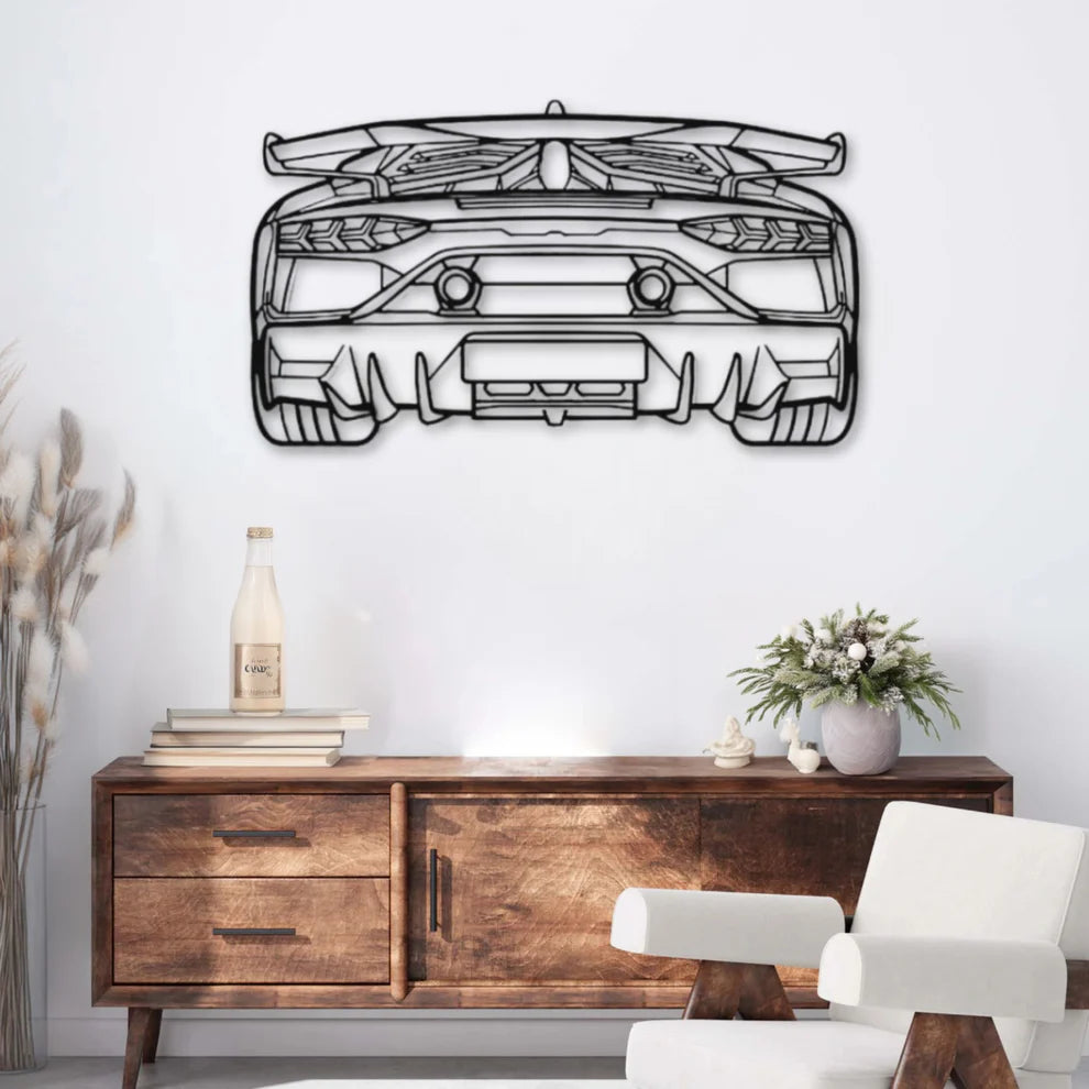 ديكور جداري معدني بزينة سيارة لامبورغيني أفينتادور SVJ موديل 2021 (من الخلف)