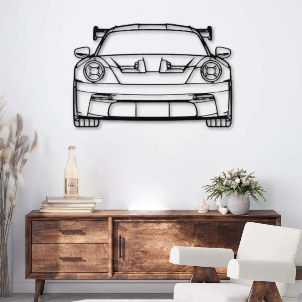 ديكور جداري معدني بزينة سيارة بورشه 911 GT3 RS 992 منظر أمامي