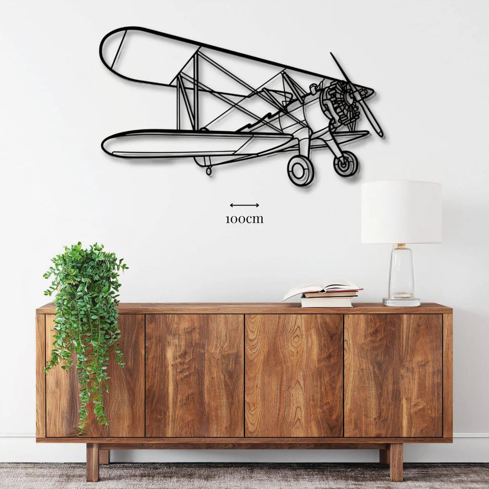 ديكور جداري معدني بزينة جدارية على شكل طيارة: بوينغ–ستيرمان موديل 75