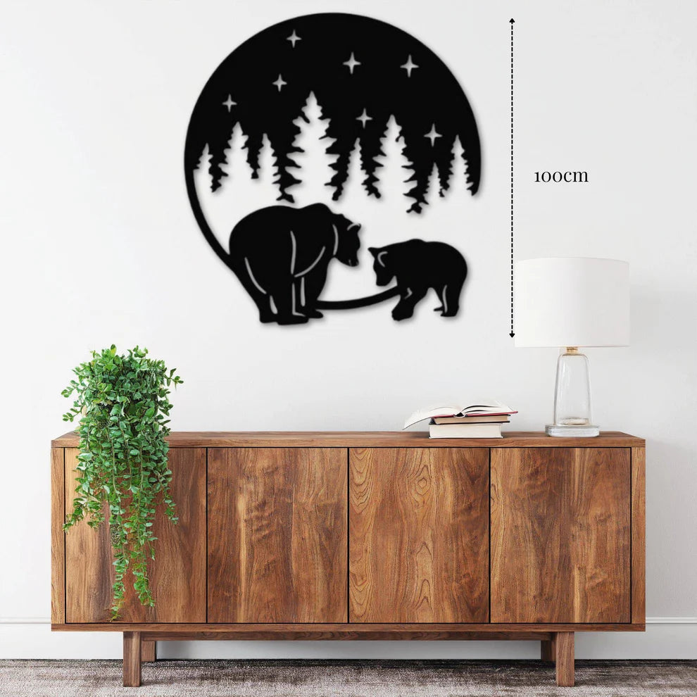 ديكور جداري معدني - بزينة على شكل دب وصغيره الجميلان