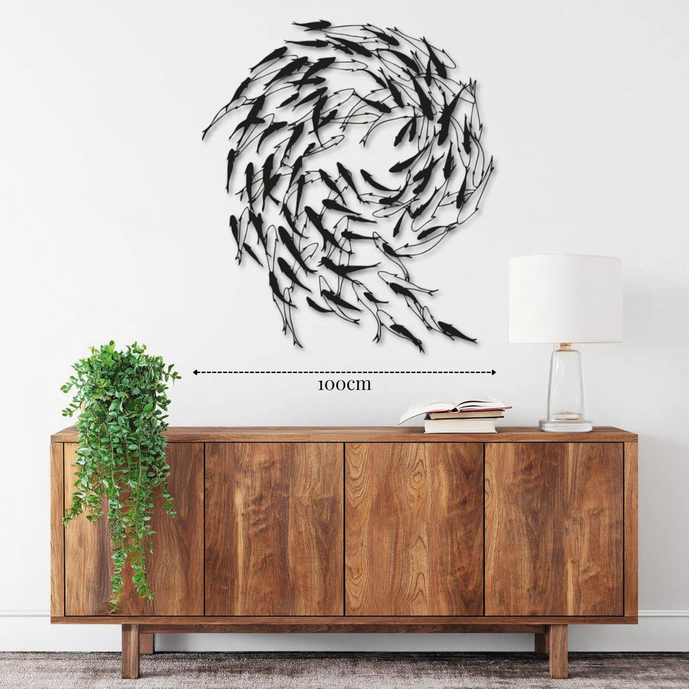 ديكور جداري معدني - بزينة مجموعة من الأسماك صغيرة على شكل دوامة