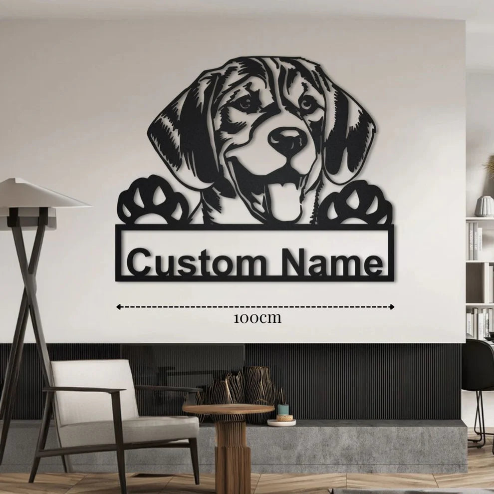 ديكور جداري معدني - بزينة على شكل كلب بيغل بتخصيص إسمك