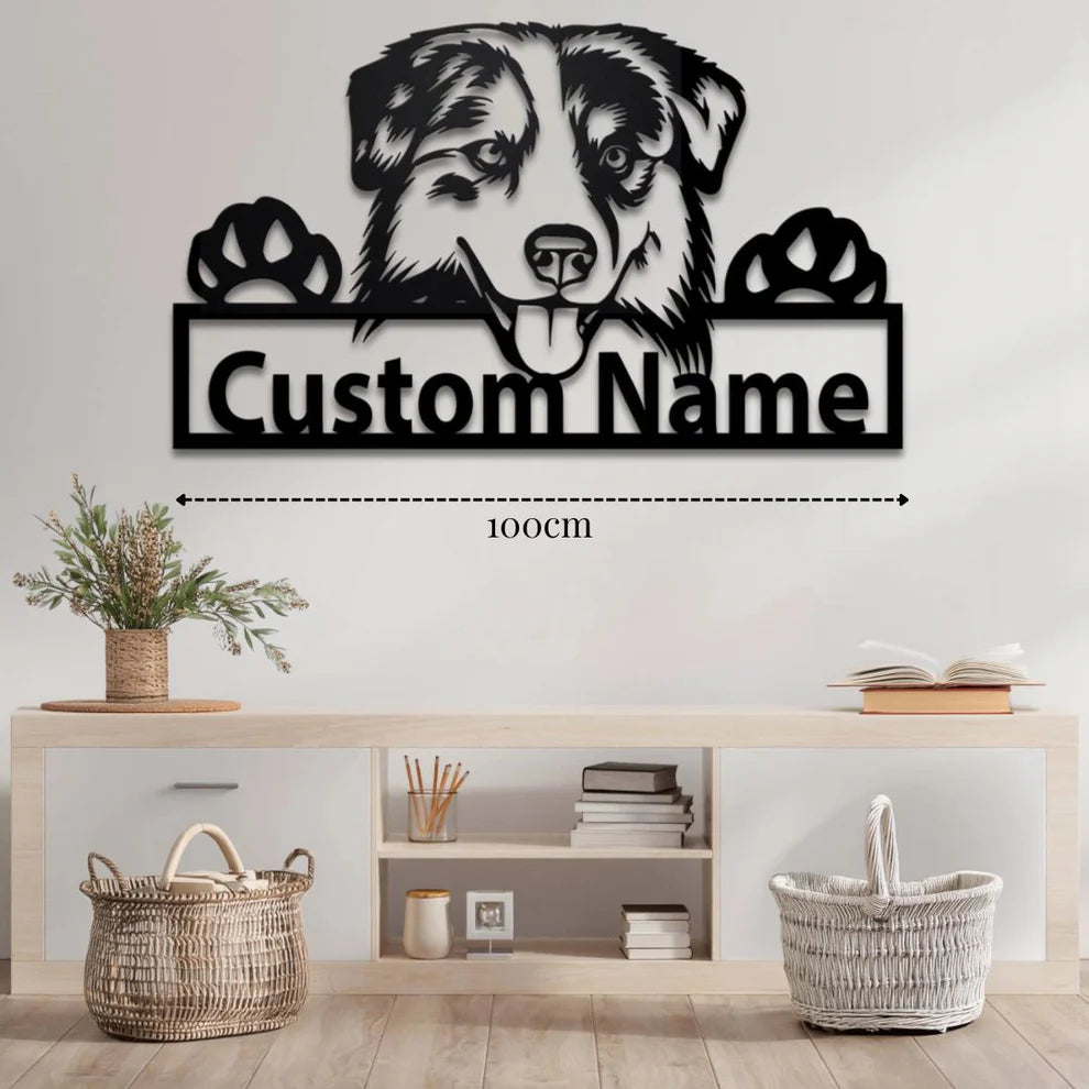 ديكور جداري معدني - بزينة شكل كلب الراعي الأسترالي بتخصيص إسمك