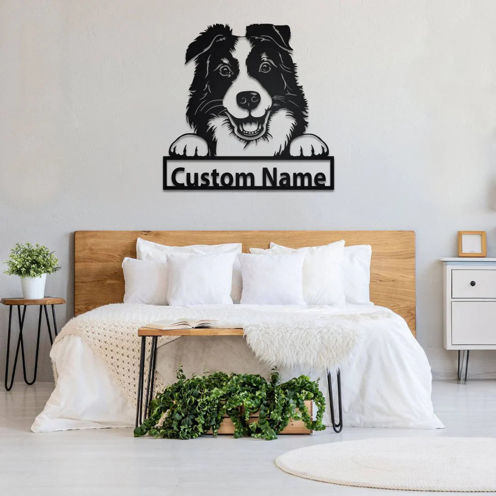 ديكور جداري معدني - بزينة على شكل الكلب بوردر كولي بتخصيص إسمك