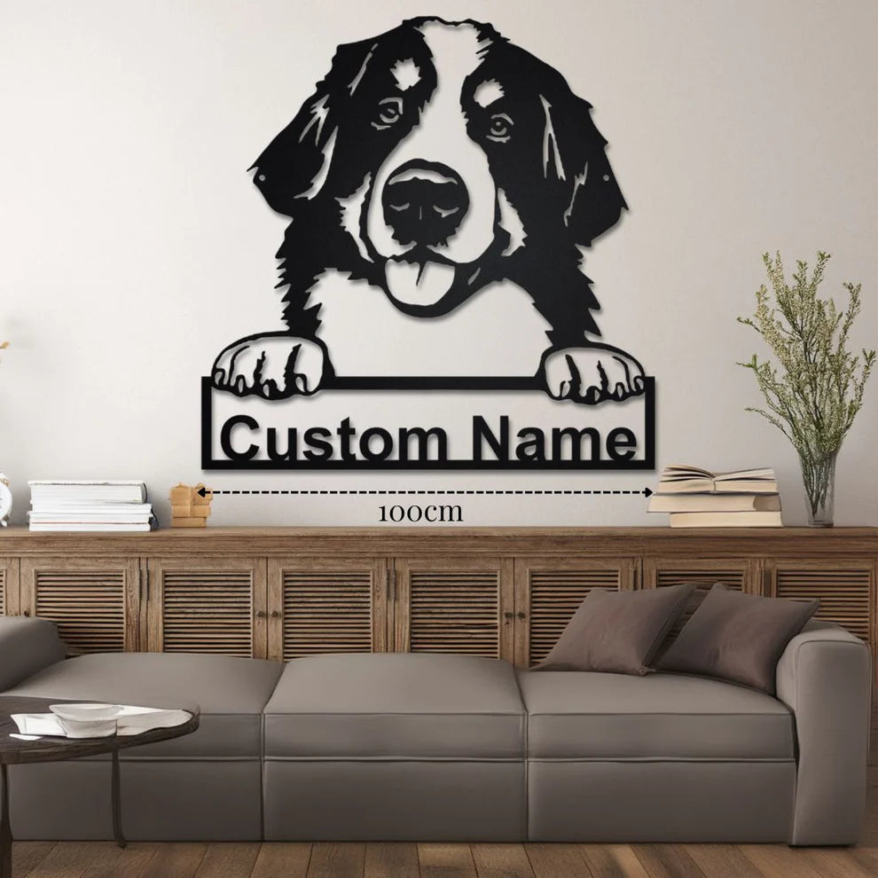 ديكور جداري معدني - بزينة على شكل كلب بيرنيز ماونتين بتخصيص إسمك