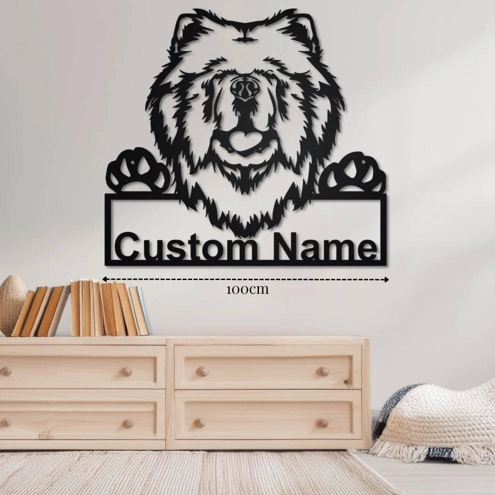ديكور جداري معدني - بزينة على شكل كلب تشاو تشاو بتخصيص إسمك