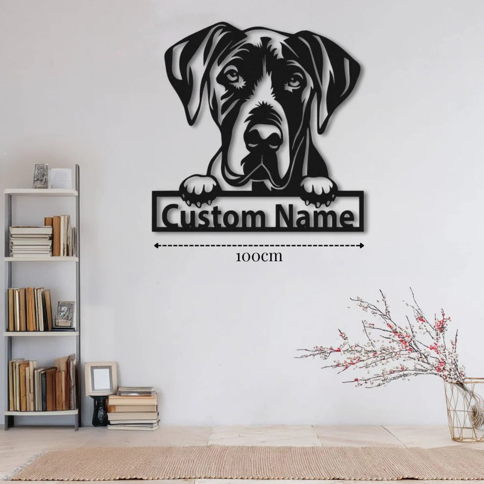 ديكور جداري معدني - بزينة على شكل كلب جريت دين بتخصيص إسمك