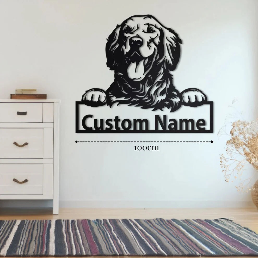 ديكور جداري معدني - بزينة على شكل كلب جولدن ريتريفر بتخصيص إسمك