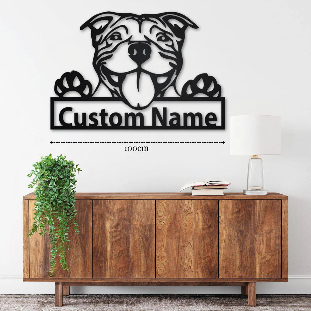ديكور جداري معدني - بزينة على شكل كلب بيتبول بتخصيص إسمك