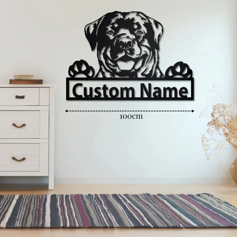 ديكور جداري معدني - بزينة على شكل كلب روتفايلر بتخصيص إسمك