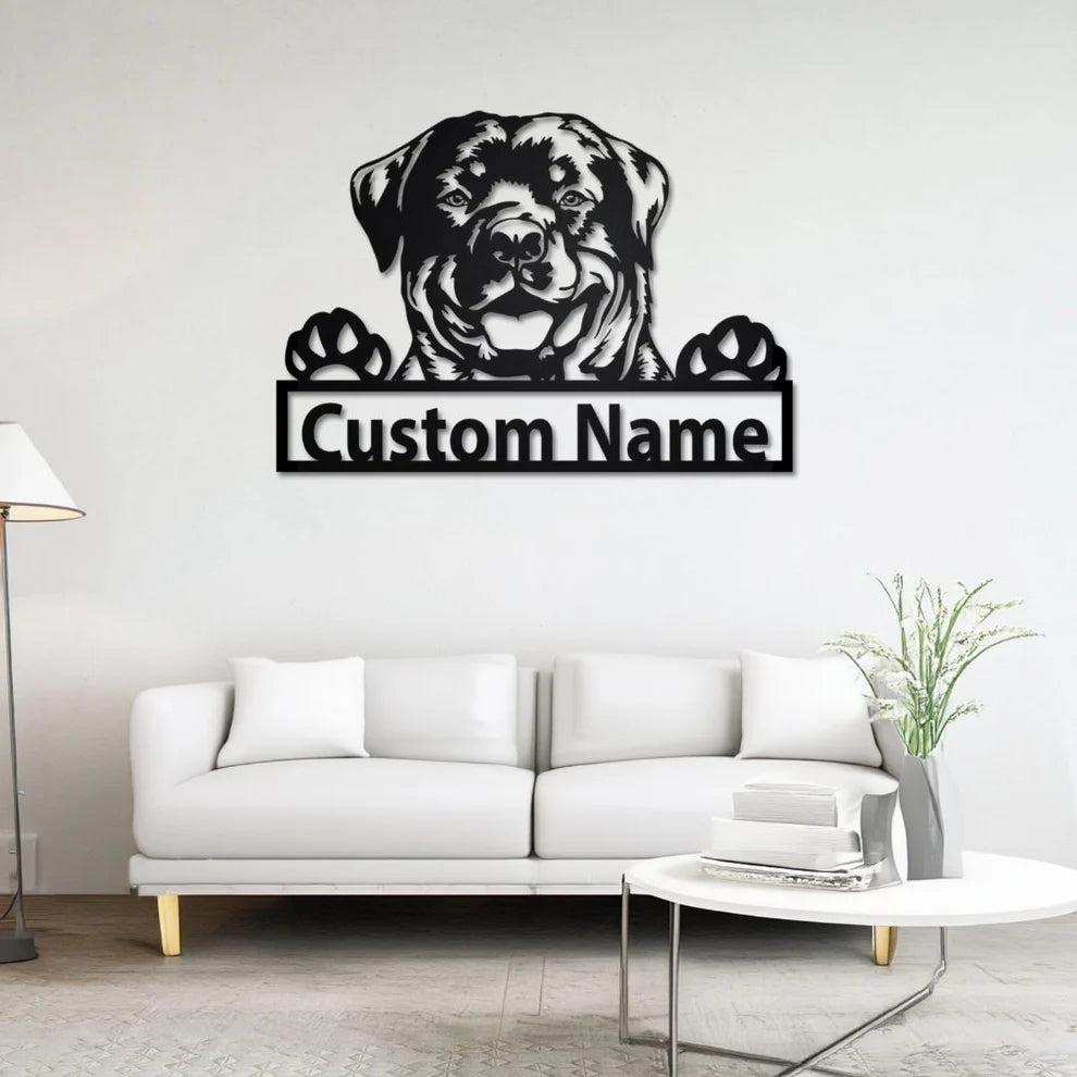 ديكور جداري معدني - بزينة على شكل كلب روتفايلر بتخصيص إسمك
