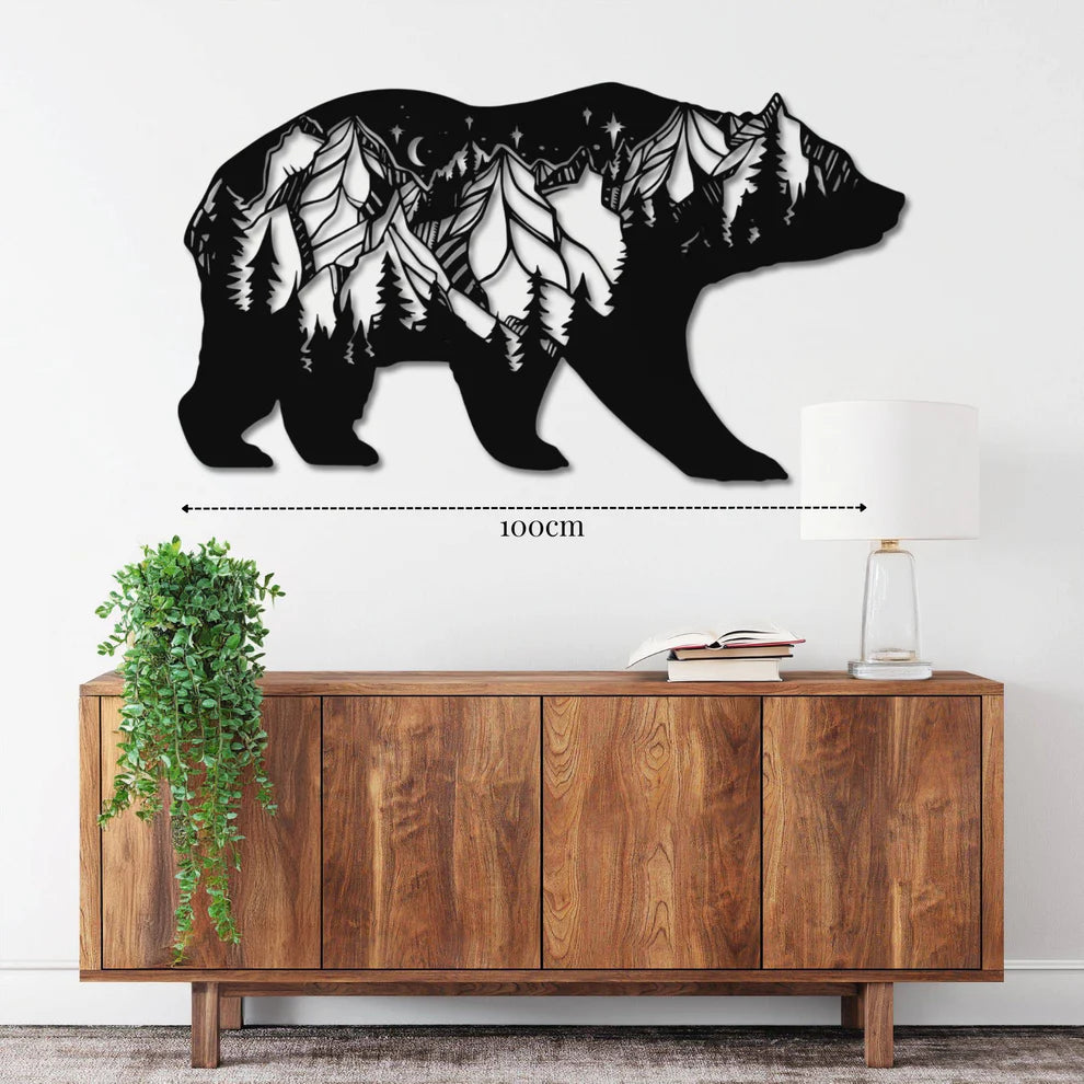 ديكور جداري معدني - بزينة على شكل دب في الجبال