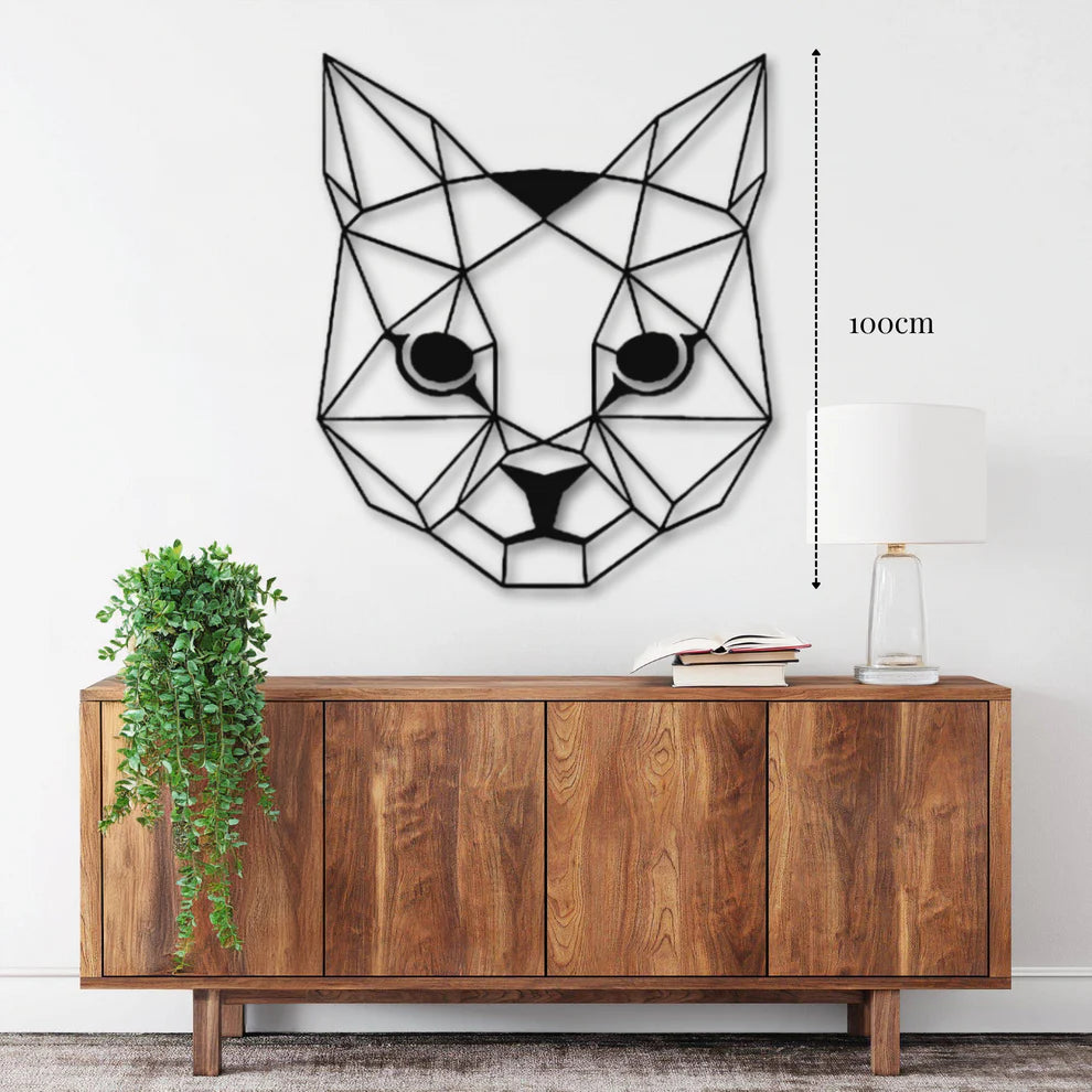 ديكور جداري معدني - بزينة رأس القط على شكل هندسي رائع