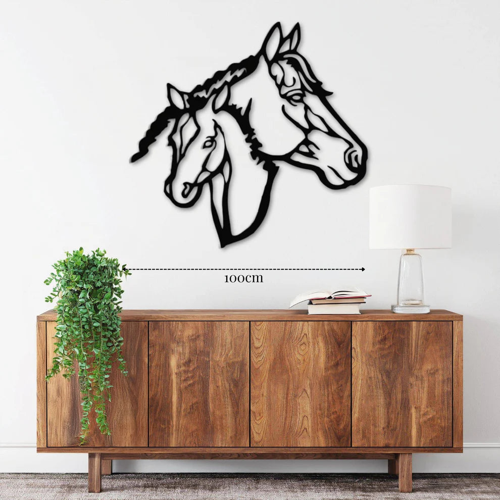 ديكور جداري معدني - بزينة رأسين من الحصان الكبير و الصغير