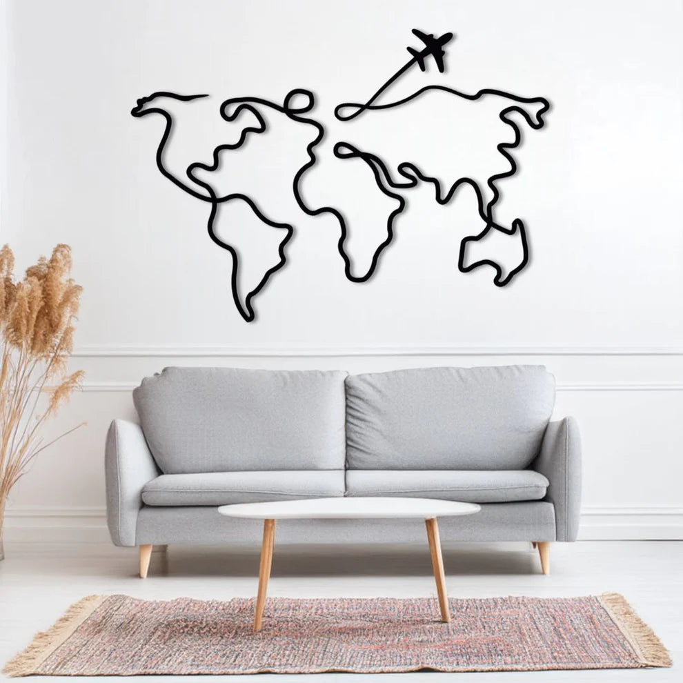 ديكور جداري معدني - بزينة خريطة العالم الطيرانية