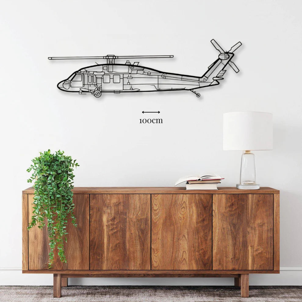 ديكور جداري معدني بزينة طائرة الهليكوبتر سيكورسكي UH-60 بلاك هوك