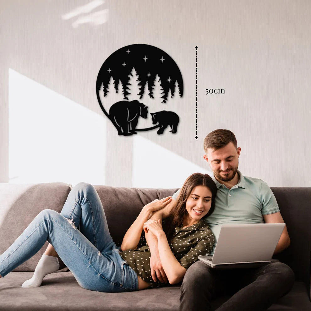 ديكور جداري معدني - بزينة على شكل دب وصغيره الجميلان