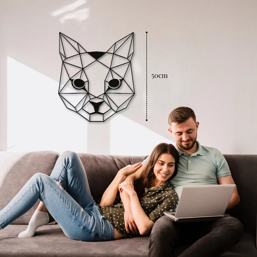 ديكور جداري معدني - بزينة رأس القط على شكل هندسي رائع